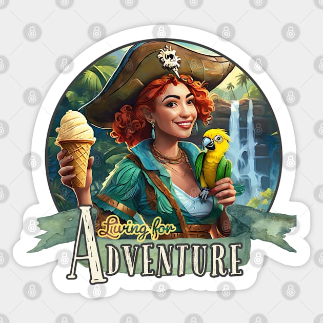 Living for Adventure - Walt Disney World, Disneyland, Magic Kingdom, Princess, Adventureland, Dole Whip, Jungle Cruise, Pirates of the Caribbean, Tiki Room Sticker by MandaTshirt